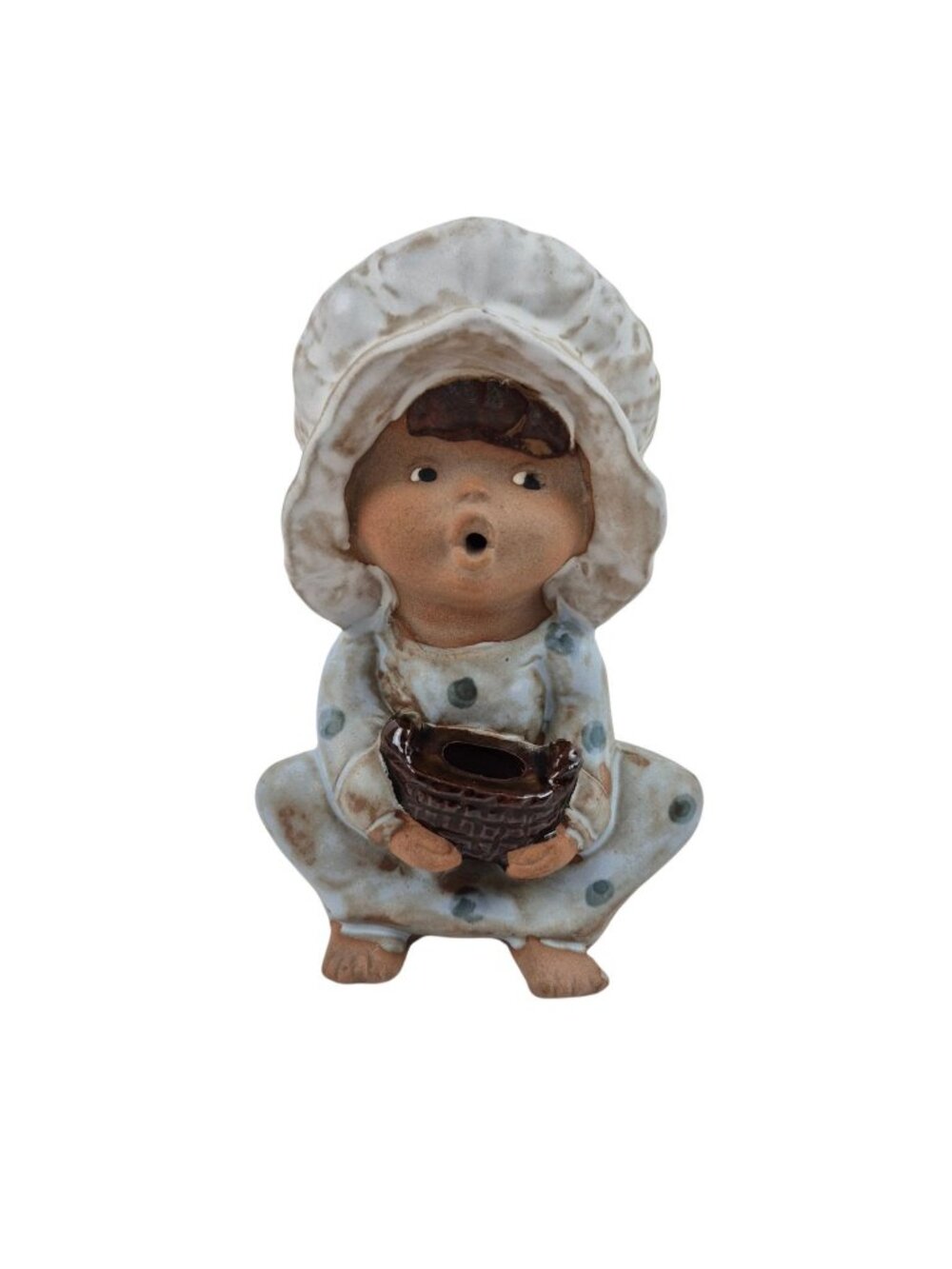 Vintage Ceramic Girl Figurine Bonnet Polka Dot Dress Home Decor Collectible